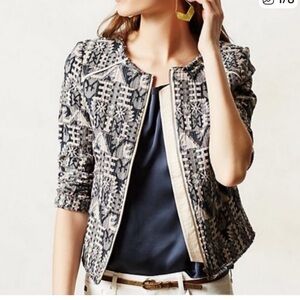 Anthropologie Hei Hei Faifo Jacquard Blazer Zip Jacket Raw Edge Size US 6